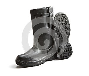 Black working leather hight boots photo