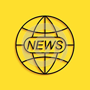 Black World and global news concept icon isolated on yellow background. World globe symbol. News sign icon. Journalism