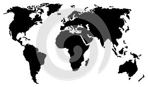 Black world map isolated on white background.