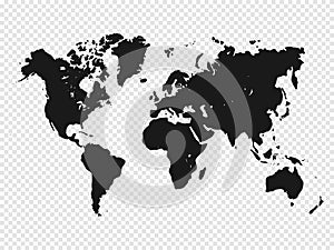 Black World map silhouette on transparent background. Vector illustration