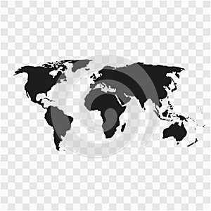 Black world map on transparent background, vector