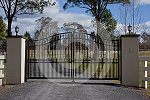 Black wrought iron entrance gates