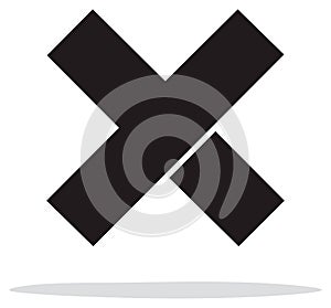 Black X cross icon with a shadow. Simple flat design for delete, wrong, or close button