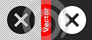 Black X Mark, Cross in circle icon isolated on transparent background. Check cross mark icon. Vector