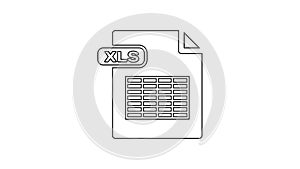 Black XLS file document. Download xls button line icon on white background. Excel file symbol. 4K Video motion graphic