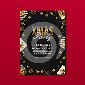 black xmas party poster or flyer template design