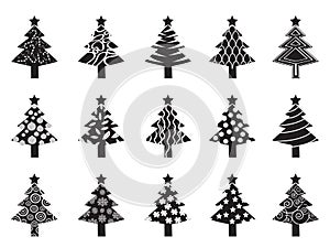 Black xmas tree icon set photo