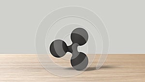 Black xrp ripple gold sign icon on wood table white background. 3d render isolated illustration, cryptocurrency, crypto, business