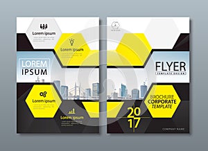 Black yellow annual report brochure flyer design, Leaflet cover