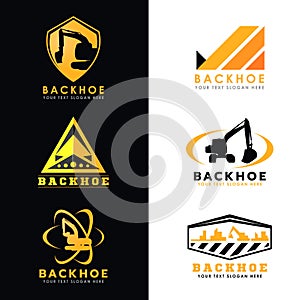 Black and yellow backhoe logo vector set design