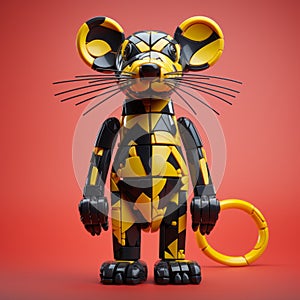 Black And Yellow Beaver Mouse Figurine: Digital Constructivism Meets Junglepunk