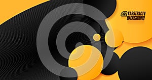 Black and yellow circles abstract tech banner design. Geometric vector background