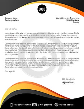 Black and yellow curves letterhead template