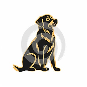 Black And Yellow Golden Retriever Dog Sitting - Logo Style Silhouette Illustration