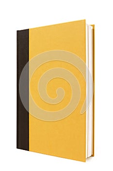 Black and yellow hardback book, standing upright, vertical, copy space, front cover photo