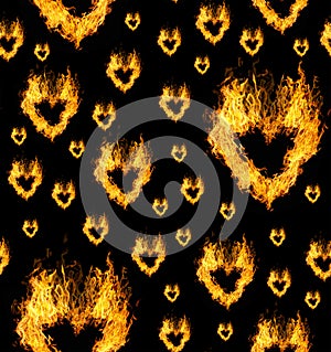 Black and yellow heart shape flame seamless background