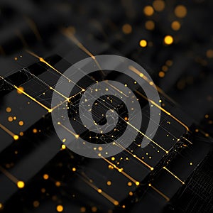 A black and yellow image of a computer chip