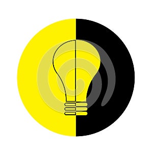 Black yellow lamp in a circle. Bulb icon. Light symbol energy. Electroenergy emblem. Vector illustration. Stock image.