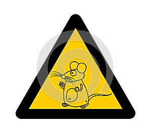 Black and yellow mouse with big mustache in yellow road sign - vector