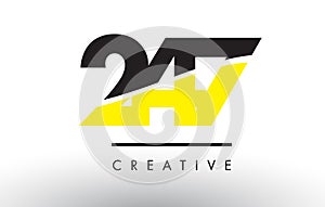 247 Black and Yellow Number Logo Design.