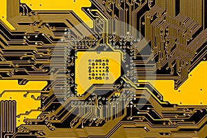 Black and yellow pcb circuit of motherboard