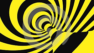 Black and yellow psychedelic optical illusion. Abstract hypnotic animated background. Spiral geometric looping warning wallpaper