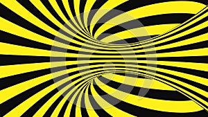 Black and yellow psychedelic optical illusion. Abstract hypnotic animated background. Spiral geometric looping warning wallpaper