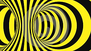 Black and yellow psychedelic optical illusion. Abstract hypnotic animated background. Spiral geometric looping warning wallpaper