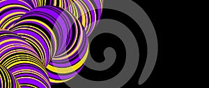 Black yellow purple twisted tube background. Abstract striped knot concept wallpaper. Liquid line pipe or cord shape for