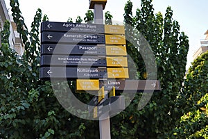 Black and yellow roadsign near the tree during the daytime in Alsancak, Izmir, Turkey photo