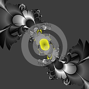 Black yellow silver fractal shapes background geometries, abstract fractal, design photo