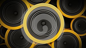 Black and yellow speakers background. 3D illustration