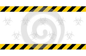 Black yellow striped ribbons on white background, biohazard illustration, simple flat design