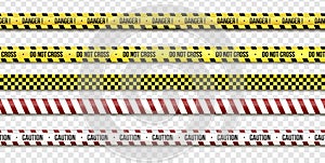 Black and yellow stripes. Barricade tape, Warning tapes. Danger signs illustration on isolated background