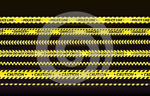 Black and yellow stripes set. Warning tapes. Danger signs. Caution,STOP,Under construction,Barricade tape, scene barrier