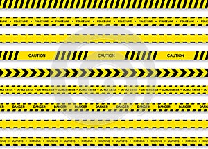 Black yellow tape. Strip for caution and danger. Tape for police, construction, crime and warning. Line of danger zone. Stripe for