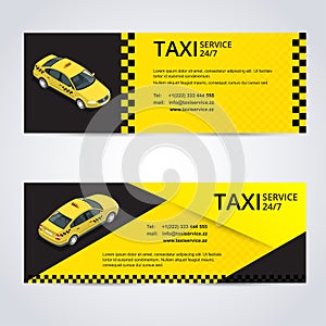 Black and yellow taxi card with taxi car image - Vector illustration
