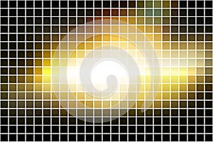 Black yellow white square mosaic background over white