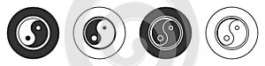 Black Yin Yang symbol of harmony and balance icon isolated on white background. Circle button. Vector