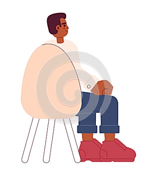 Black young adult man sitting in chair back view 2D cartoon character