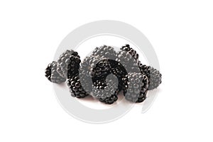 Blackberries isolated on white background. Blackberries with copy space for text. Ripe blackberry close-up. Background berry. Swee