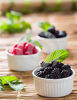 Blackberries and Raspberries on Bamboo Placemat