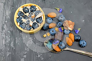 Blackberry cake tart with cream, almond and chocolate