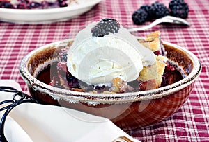 Blackberry Cobbler topped with Vanilla Ice Cream