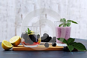 Blackberry detox water and smoothie photo
