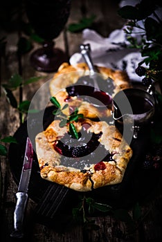 Blackberry Galette with Red Wine Sauce.style rustic