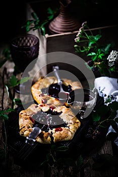 Blackberry Galette with Red Wine Sauce.style rustic