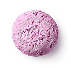 Blackberry ice-cream scoop on white background