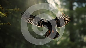 Blackbird Flying Through Forest: Daz3d Macro Photography In Stunning 8k