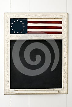 Blackboard with American flag